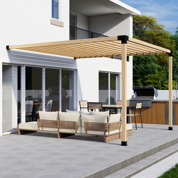 Up to 12' x 12' Pergola Attached to House with Angled 2x4 Roof Slats