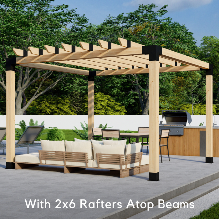 560 - Free-standing 9x12 pergola with medium-spaced traditional 2x6 roof rafters