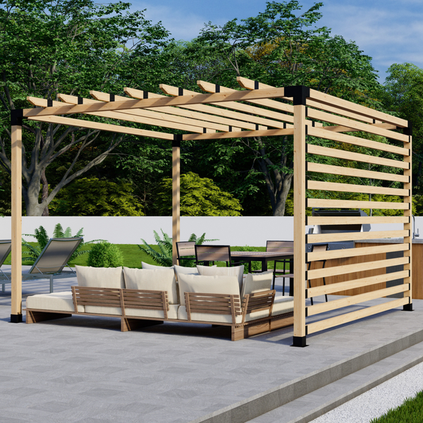 Up to 12' x 12' Free-Standing Pergola w/ 2x4 Rafters Atop Beams and Privacy Wall