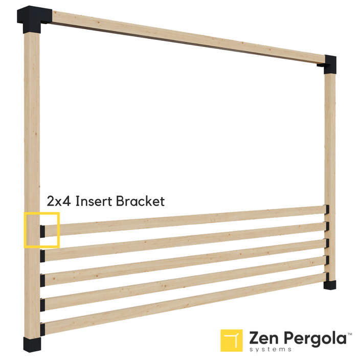 008 - Schematic drawing showing how a 2x4 insert bracket is used on a pergola side railing
