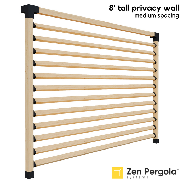 031 - An 8-foot tall pergola privacy wall comprised of 2x4 slats angled at 45 degrees with medium spacing