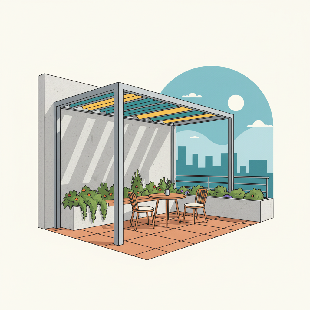 Illustration for Transform Small Patios: Customizable Wall-Mounted Pergola Kits for Easy DIY Installation