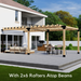Attached double pergola with medium-spaced traditional 2x6 roof rafters atop beams