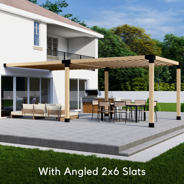 270 - Attached 10x15 pergola with medium-spaced 2x6 angled roof slats