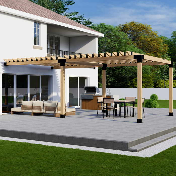 Attached Pergola Kit for 6x6 Wood Posts (Any Size Up to 12' Attached x 24') - With Traditional Roof Rafters (Close Spacing)