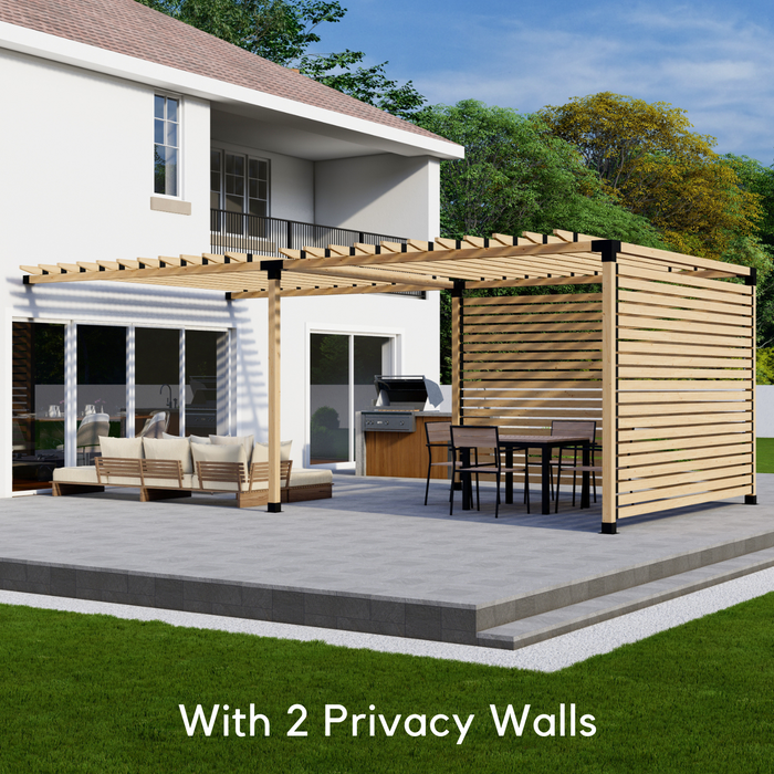 Attached Pergola Kit for 4x4 Wood Posts (Any Size Up to 12' Attached x 24') - With Traditional Roof Rafters + 1 Privacy Wall (Close Spacing)