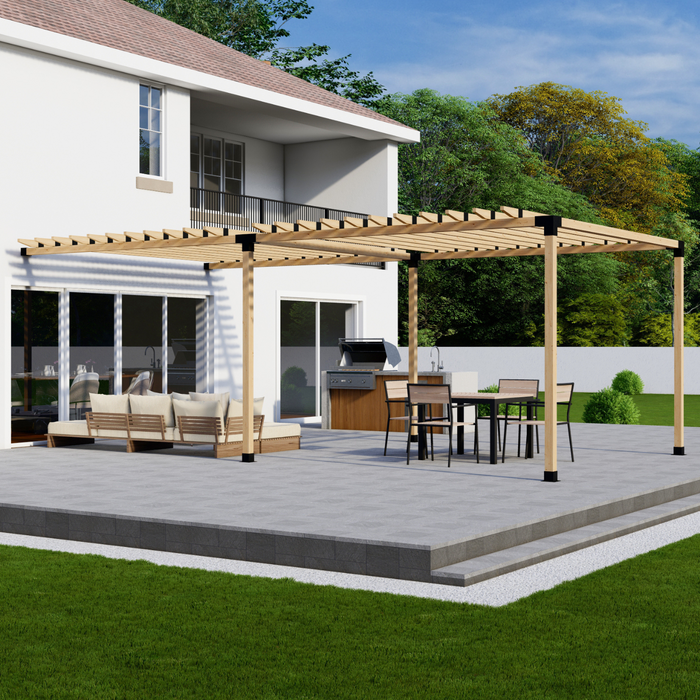 Attached Pergola Kit for 4x4 Wood Posts (Any Size Up to 12' Attached x 24') - With Traditional Roof Rafters (Close Spacing)