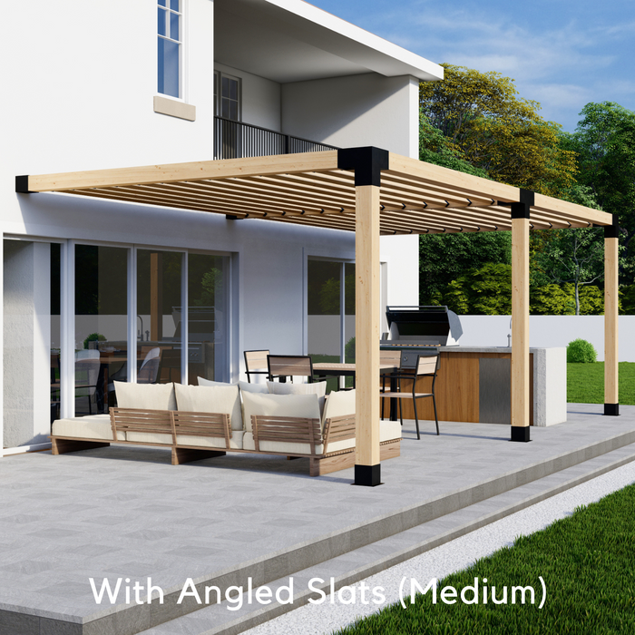350 - Attached pergola with medium-spaced angled 2x6 roof slats