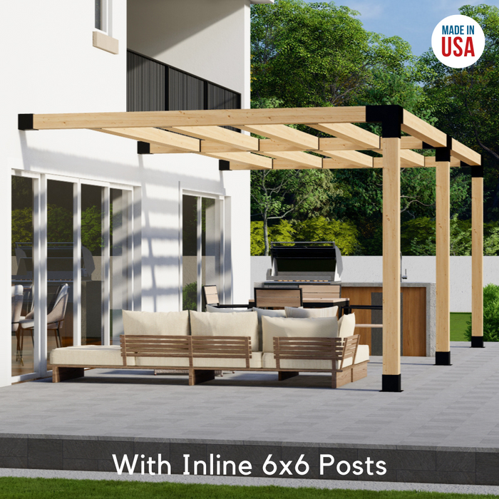 354 - Attached 16x8 pergola with medium-spaced square 6x6 roof rafters
