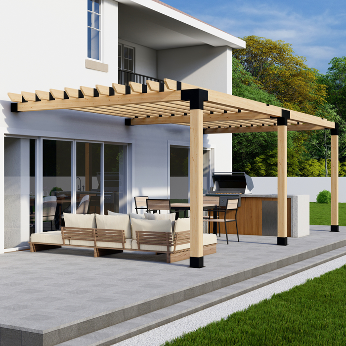 Attached Pergola Kit for 6x6 Wood Posts (Any Size Up to 24' x 12') - With Traditional Roof Rafters (Close Spacing)