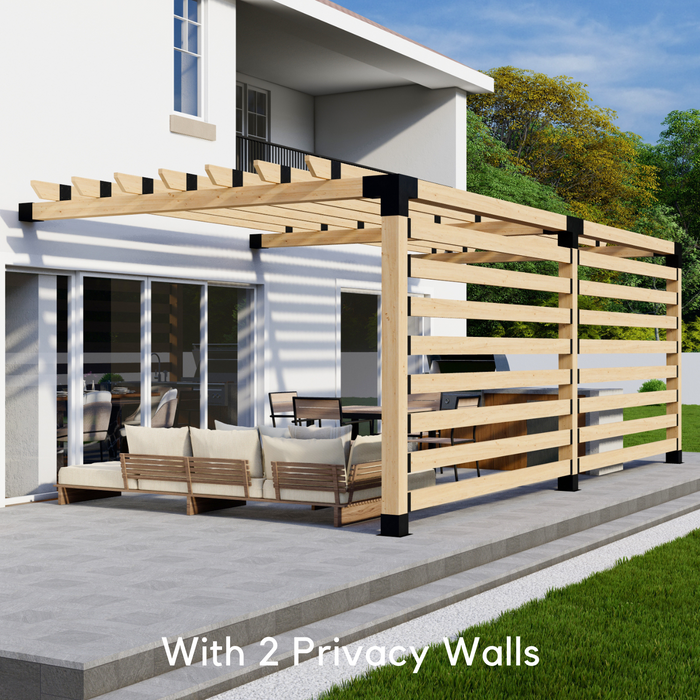 Attached Pergola Kit for 6x6 Wood Posts (Any Size Up to 24' x 12') - With Traditional Roof Rafters + Privacy Wall (Medium Spacing)