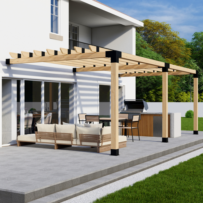 Attached Pergola Kit for 6x6 Wood Posts (Any Size Up to 24' x 12') - With Traditional Roof Rafters (Medium Spacing)