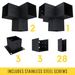 Pergola kit includes 3 base brackets, 3 wall-mount brackets, 2 3-arm post brackets, 1 4-arm post bracket and 28 roof brackets for adding straight inline 2x4 roof slats