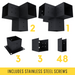 Pergola kit includes 3 base brackets, 3 wall-mount brackets, 2 3-arm post brackets, 1 4-arm post bracket and 48 roof brackets for adding angled 2x4 roof slats