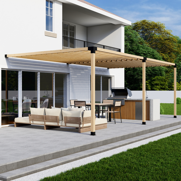 Up to 24' x 12' Wall-Mounted Pergola w/ Angled 2x4 Roof Slats