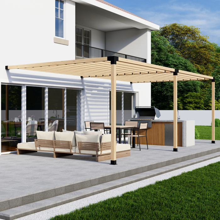 Attached Pergola Kit for 4x4 Wood Posts (Any Size Up to 24' x 12') - With Inline Roof Rafters (Close Spacing)