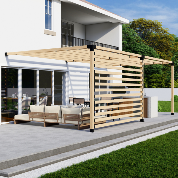 Up to 24x12 Attached Pergola w/ Straight Inline 2x4 Roof Slats and 1 Privacy Wall