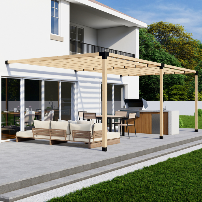 Attached Pergola Kit for 4x4 Wood Posts (Any Size Up to 24' x 12') - With Inline Roof Rafters (Medium Spacing)