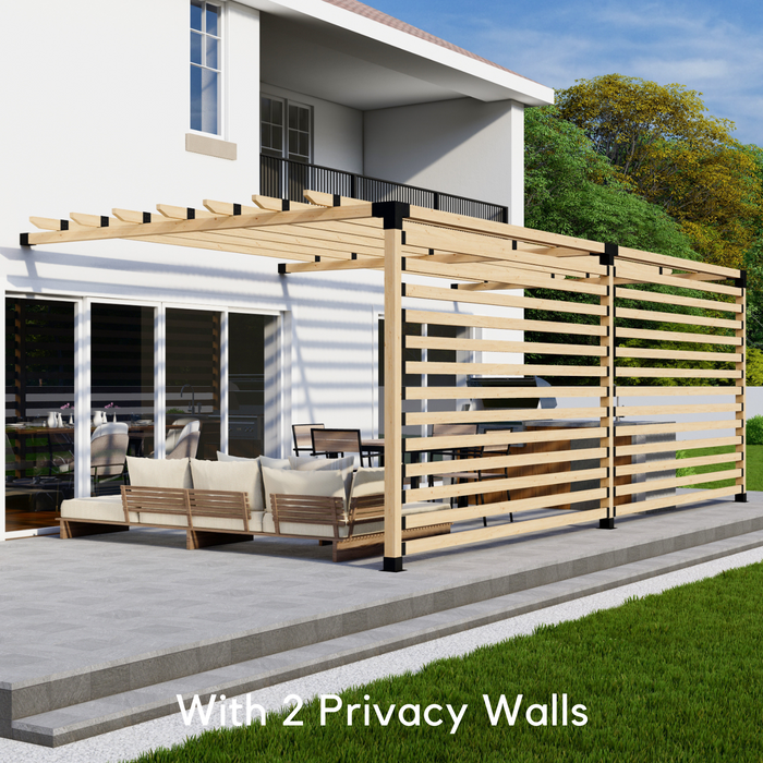 Attached Pergola Kit for 4x4 Wood Posts (Any Size Up to 24' x 12') - With Traditional Roof Rafters + Privacy Wall (Medium Spacing)