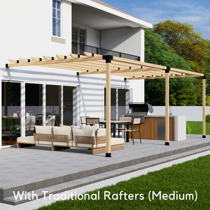 300 - Attached pergola with medium-spaced traditional roof rafters atop beams