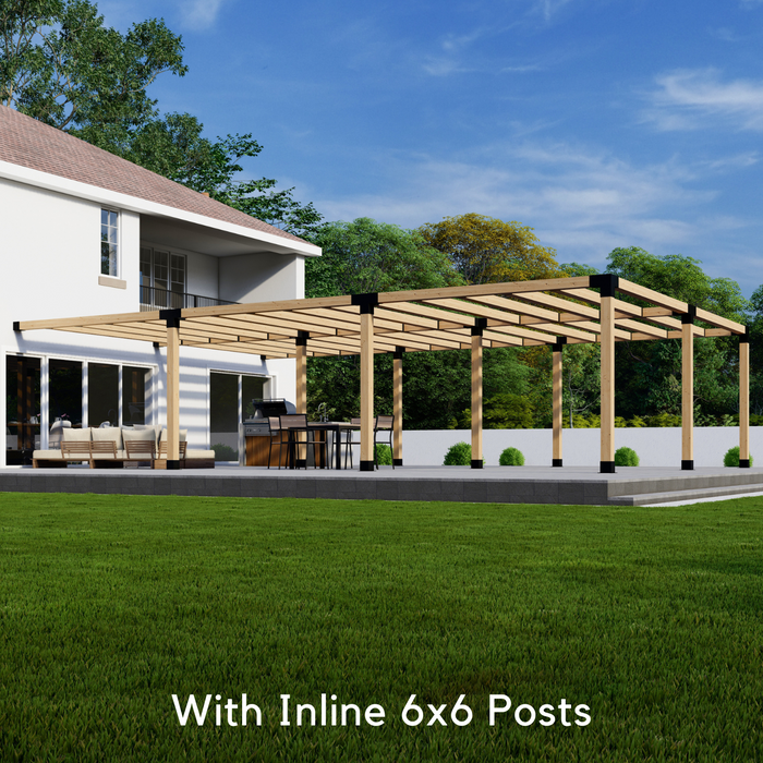 Attached 6-Section (2x3) Pergola Frame Kit (Any Size Up to 24' x 36') - For 6x6 Wood Posts