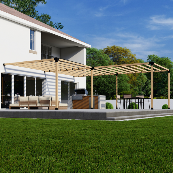 Wall-Mounted "L" Shaped Pergola with Straight Inline 2x4 Roof Slats
