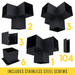 Pergola kit includes 6 base brackets, 3 wall-mount brackets, 2 3-arm brackets, 3 4-arm brackets, 1 5-arm bracket and 104 roof brackets for adding angled 2x4 roof slats