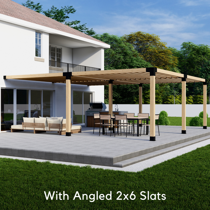 477 - 22x18 pergola attached to house with medium-spaced angled roof slats
