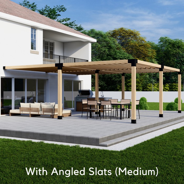 450 - Attached pergola with medium-spaced angled 2x6 roof slats
