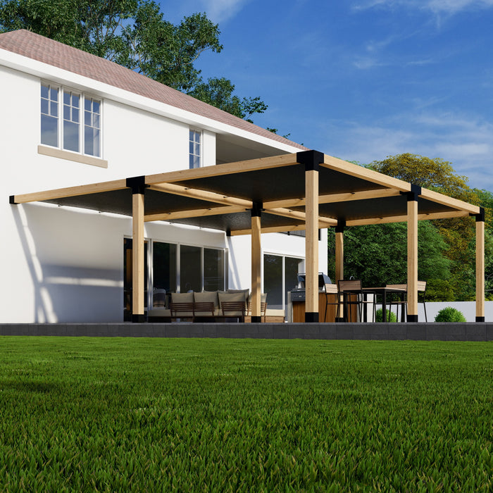 Attached Pergola Kit with Shade Canopies (4) - Any Size Up to 24' x 24' - For 6x6 Wood Posts