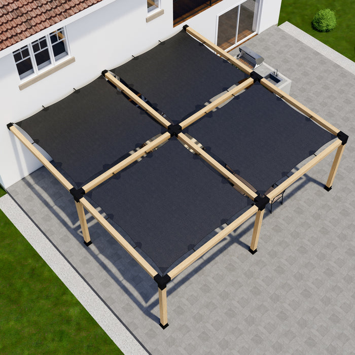 Attached Pergola Kit with Shade Canopies (4) - Any Size Up to 24' x 24' - For 6x6 Wood Posts