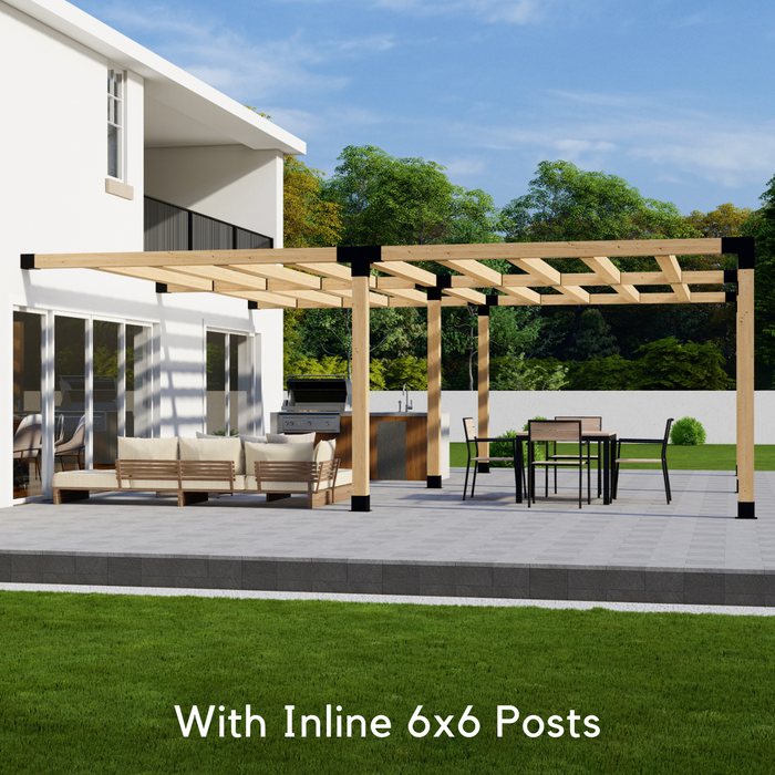 485 - 24x22 pergola attached to house with medium-spaced square 6x6 roof rafters