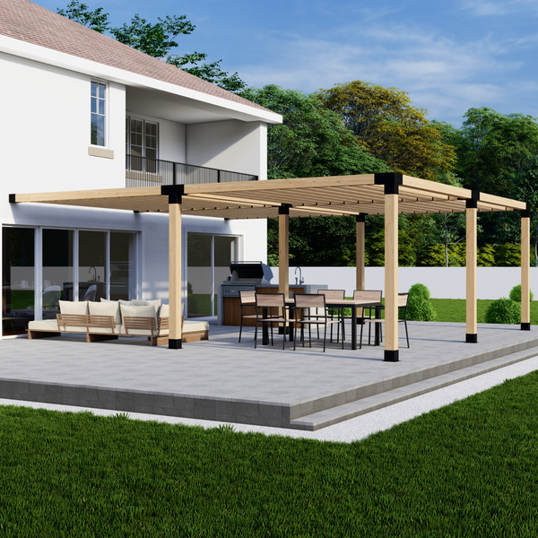 Up to 24' x 24' Wall-Mounted Pergola w/ Straight Inline 2x6 Roof Slats