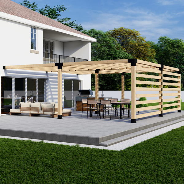 Up to 24x24 Attached Pergola w/ Straight Inline 2x6 Roof Slats and 2 Privacy Walls
