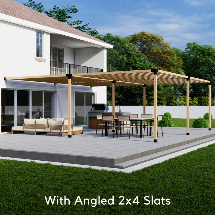 438 - 15x20 pergola attached to house with medium-spaced angled roof slats