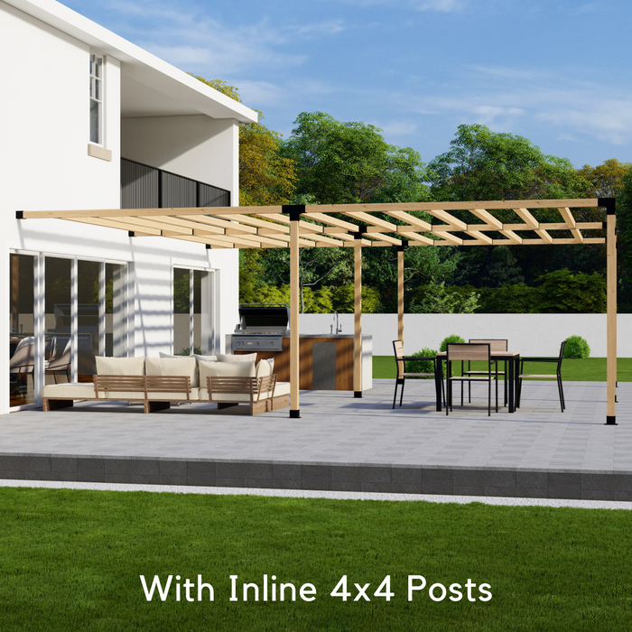 427 - 22x18 pergola attached to house with medium-spaced square 4x4 roof rafters