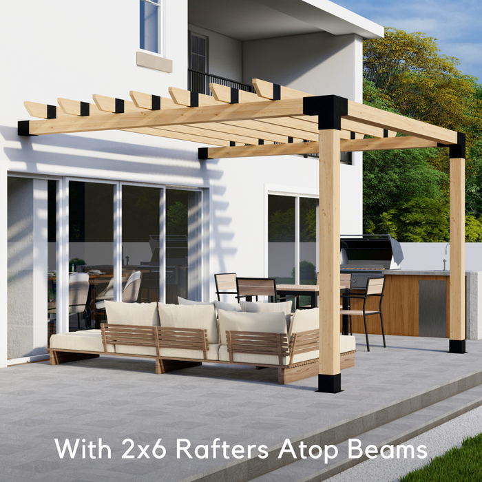 162 - Attached 11x11 pergola with medium-spaced traditional 2x6 roof rafters