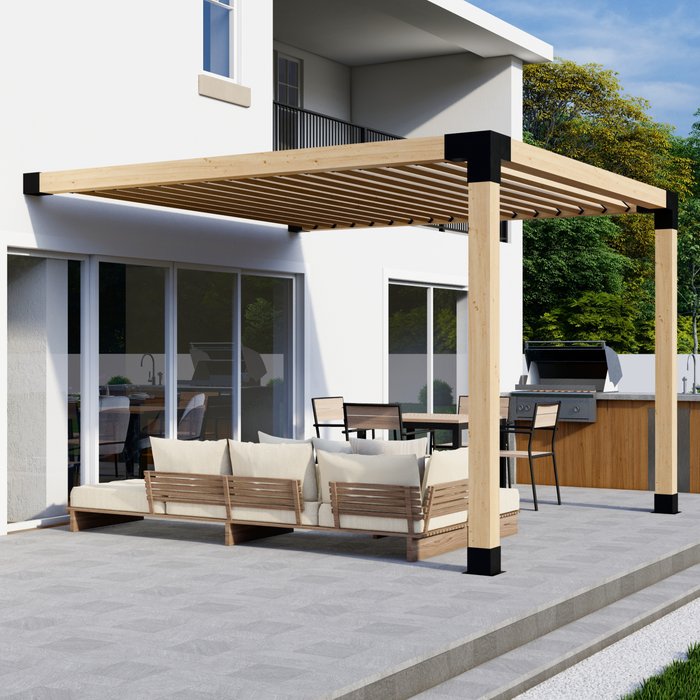 Attached Pergola Kit for 6x6 Wood Posts (Any Size Up to 12' x 12') - With Angled Roof Slats (Close Spacing)