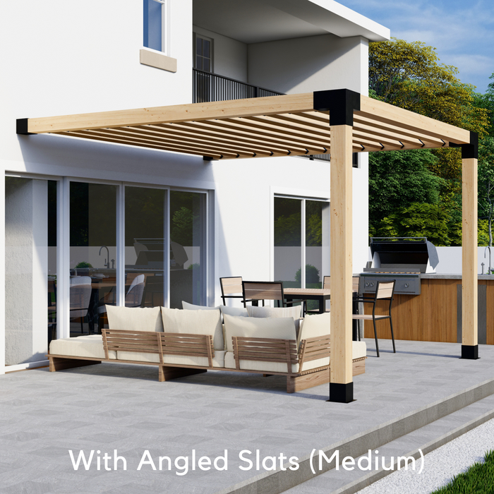 150 - Attached single pergola with medium-spaced 2x6 angled roof slats