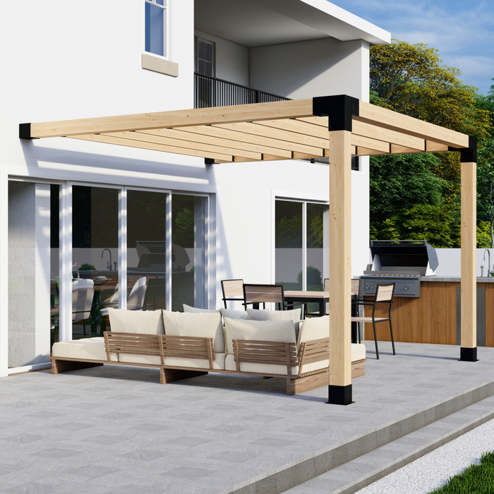 10' x 9' Pergola Attached to House with Roof - Kit for 6x6 Wood Posts
