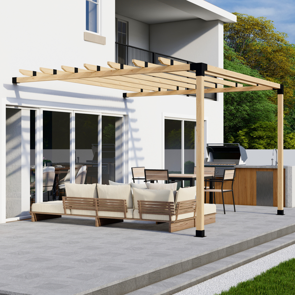 Up to 12' x 12' Pergola Attached to House with 2x4 Rafters Atop Beams