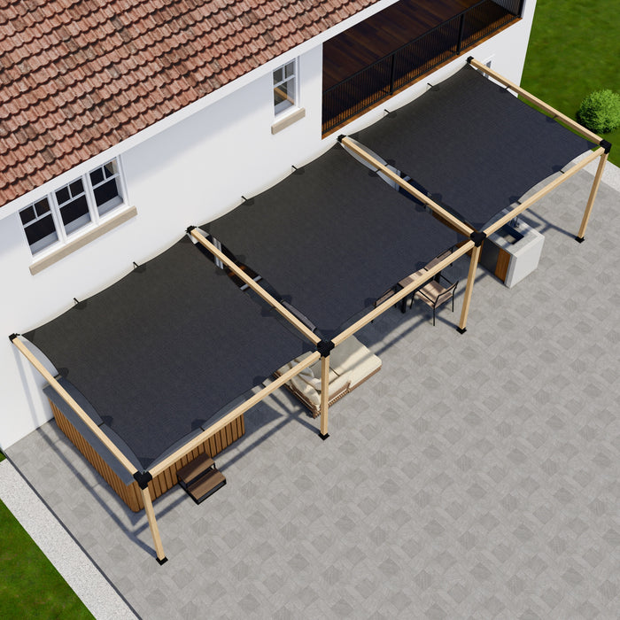 Attached Pergola Kit with Shade Canopies (3) - Any Size Up to 36' x 12' - For 4x4 Wood Posts