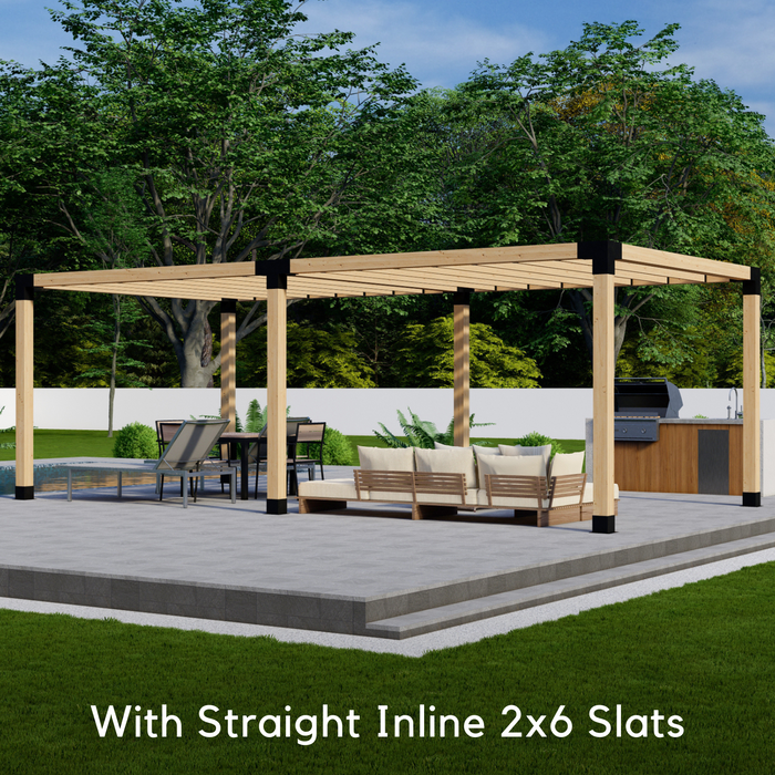Freestanding 2-section pergola with straight inline 2x6 slats roof