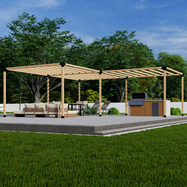 Freestanding "L" Shaped Pergola with Straight Inline 2x4 Roof Slats