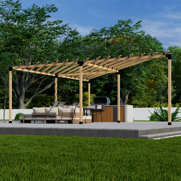 Freestanding 3-Section Large Triangle Pergola with 2x4 Rafters Atop Beams