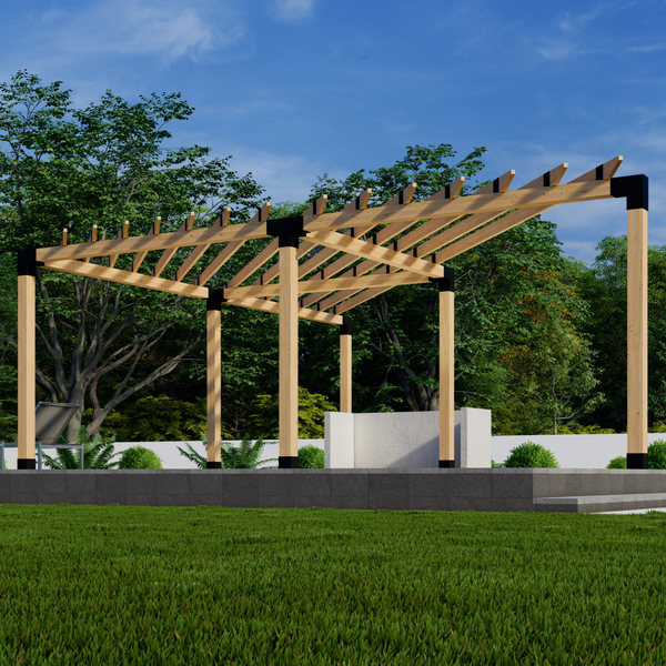 Free-Standing Large Triangle Corner Pergola w/ 2x6 Rafters Atop Beams