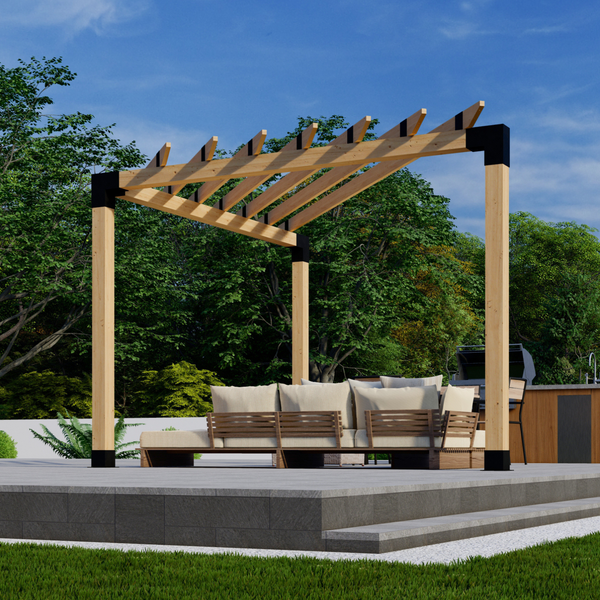 Freestanding Triangle Pergola with 2x6 Rafters Atop Beams