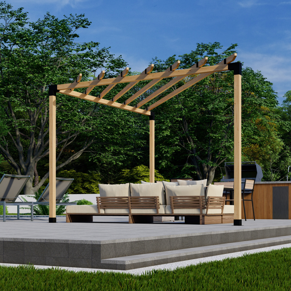 Freestanding Triangle Pergola for Corner with 2x4 Rafters Atop Beams