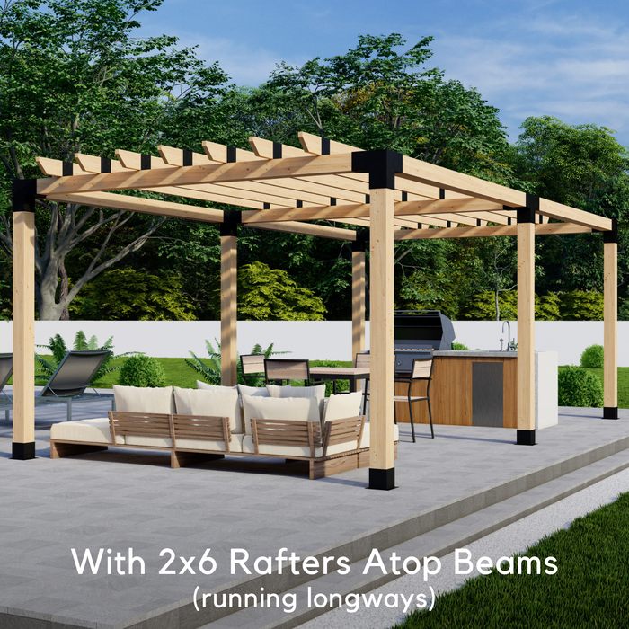 754 - Free-standing 16x8 pergola with medium-spaced traditional 2x6 roof rafters