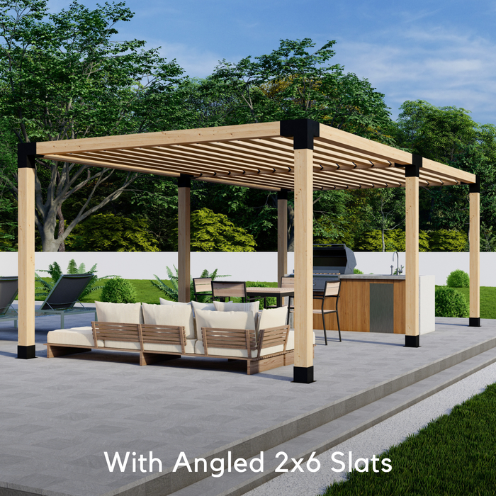 753 - Free-standing 14x12 pergola with medium-spaced 2x6 angled roof slats